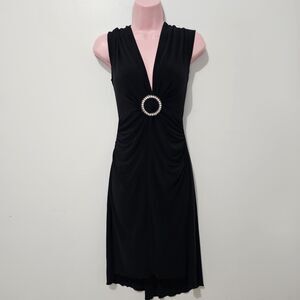 OXOXO - Dress Midi Sleevless Deep V Neck Diamond Buckle - Size S - Black